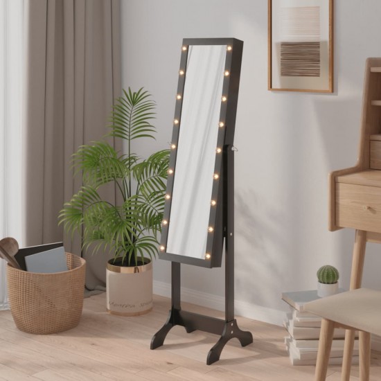 Laisvai pastatomas veidrodis su LED, juodas, 34x37x146cm