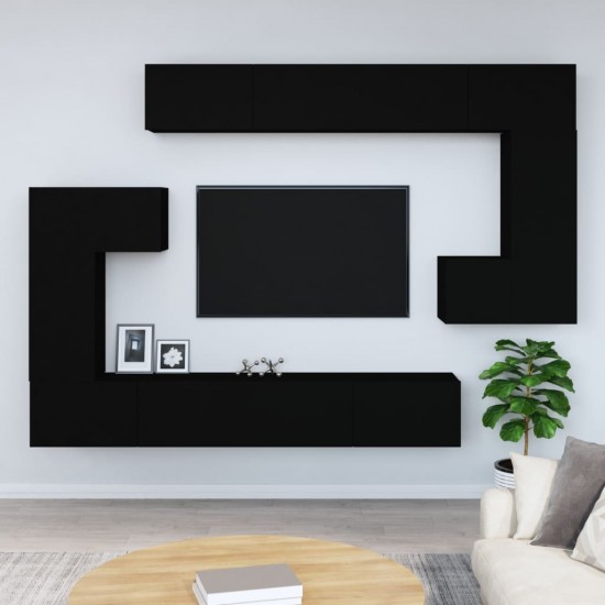 Sieninė televizoriaus spintelė, juoda, apdirbta mediena