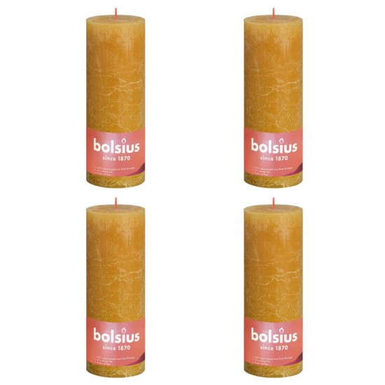 Bolsius Žvakės Shine, 4vnt., korio geltonos, 190x68mm, cilindro formos