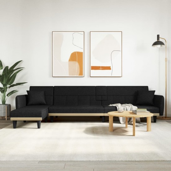 L formos sofa-lova, juodos spalvos, 275x140x70cm, audinys
