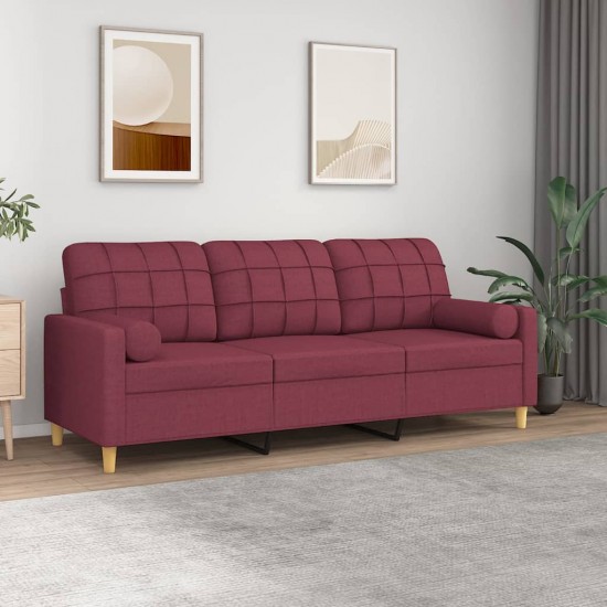 Trivietė sofa su pagalvėlėmis, raudonojo vyno, 180cm, audinys