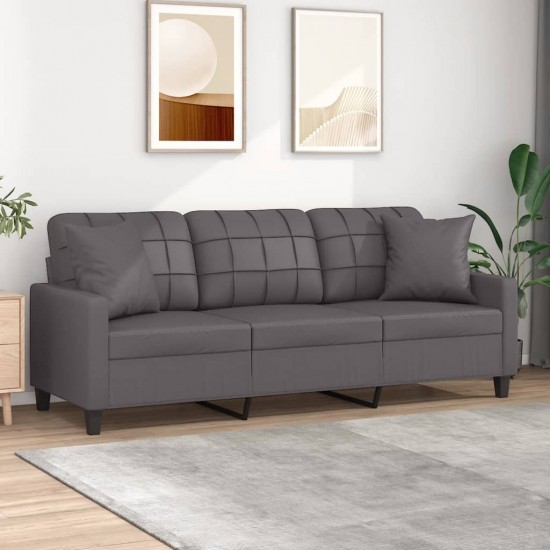 Trivietė sofa su pagalvėlėmis, pilka, 180cm, dirbtinė oda