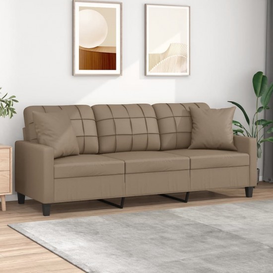 Trivietė sofa su pagalvėlėmis, kapučino, 180cm, dirbtinė oda