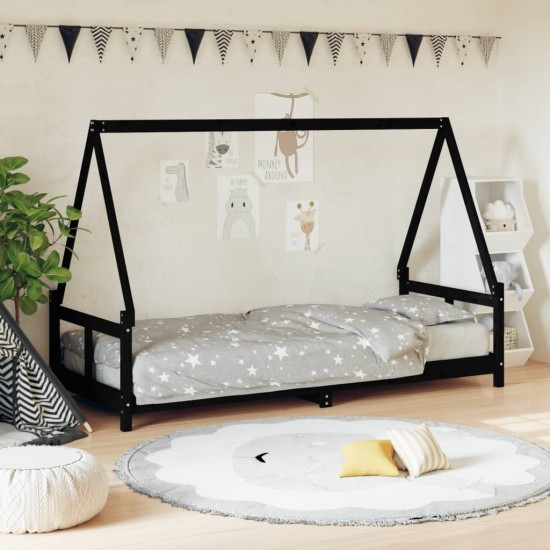 Vaikiškos lovos rėmas, juodas, 80x200cm, pušies masyvas