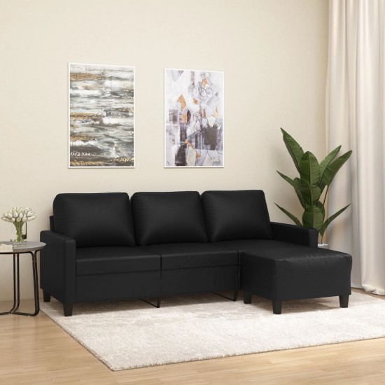 Trivietė sofa su pakoja, juodos spalvos, 180cm, dirbtinė oda