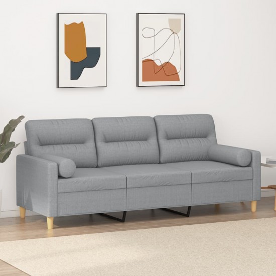 Trivietė sofa su pagalvėlėmis, šviesiai pilka, 180cm, audinys