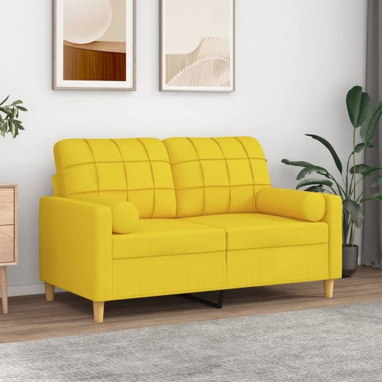 Dvivietė sofa su pagalvėlėmis, šviesiai geltona, 120cm, audinys