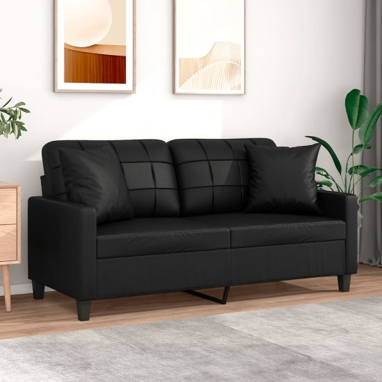 Dvivietė sofa su pagalvėlėmis, juoda, 140cm, dirbtinė oda