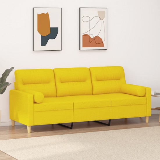 Trivietė sofa su pagalvėlėmis, šviesiai geltona, 180cm, audinys