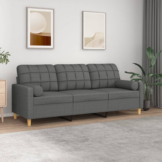 Trivietė sofa su pagalvėlėmis, tamsiai pilka, 180cm, audinys