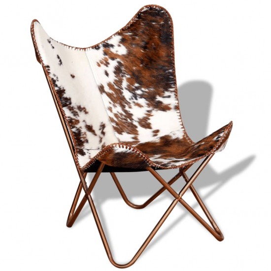 Išskleidžiama kėdė, rudos ir baltos spalvos, tikra karvės oda
