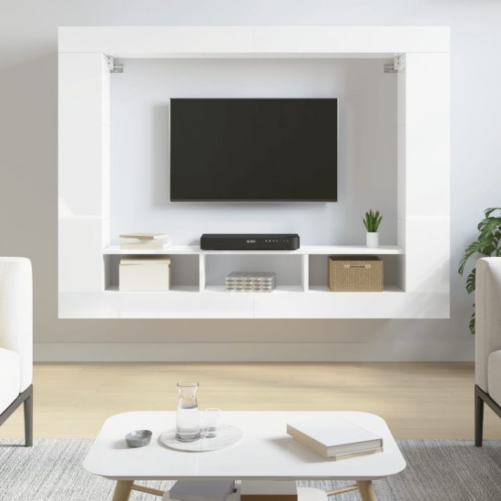 Televizoriaus spintelė, balta, 152x22x113cm, mediena, blizgi