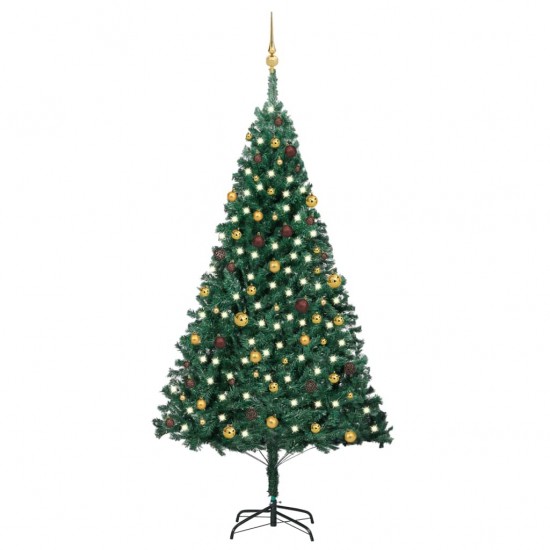 Dirbtinė apšviesta Kalėdų eglutė su žaisliukais, žalia, 240cm