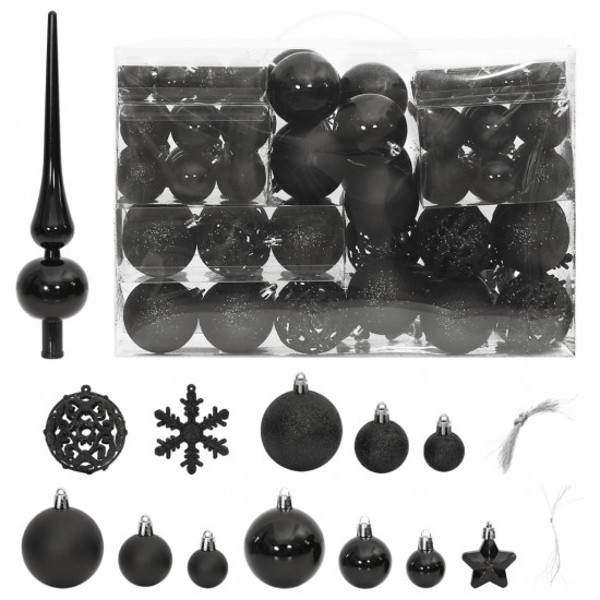 Kalėdinių žaisliukų rinkinys, 111vnt., juodi, polistirenas