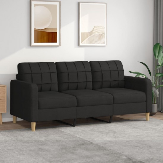 Trivietė sofa, juodos spalvos, 180cm, audinys