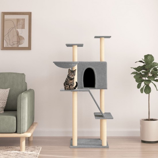 Draskyklė katėms su stovais iš sizalio, šviesiai pilka, 143cm