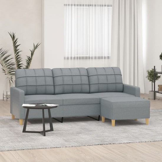 Trivietė sofa su pakoja, šviesiai pilka, 180cm, audinys