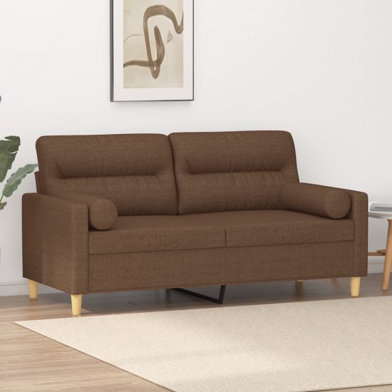 Dvivietė sofa su pagalvėlėmis, rudos spalvos, 140cm, audinys