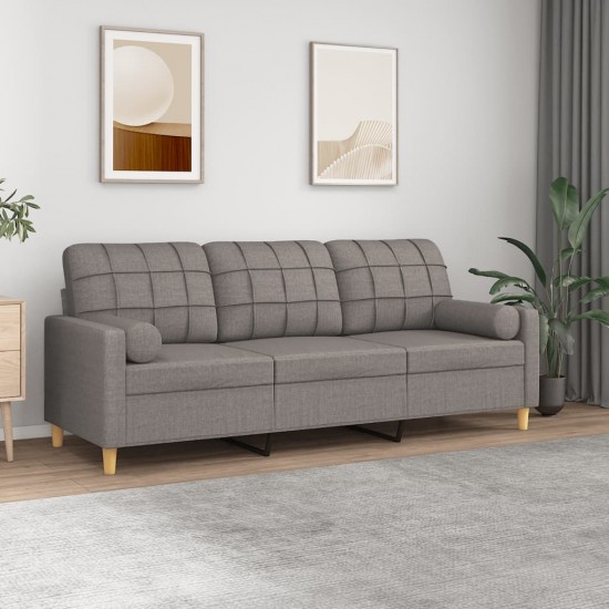 Trivietė sofa su pagalvėlėmis, taupe spalvos, 180cm, audinys