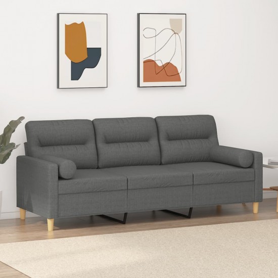 Trivietė sofa su pagalvėlėmis, tamsiai pilka, 180cm, audinys