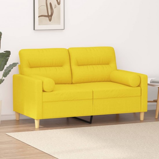 Dvivietė sofa su pagalvėlėmis, šviesiai geltona, 120cm, audinys