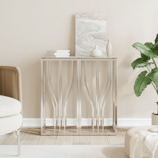 Konsolinis staliukas, sidabrinis, 70x30x70cm, plienas/stiklas