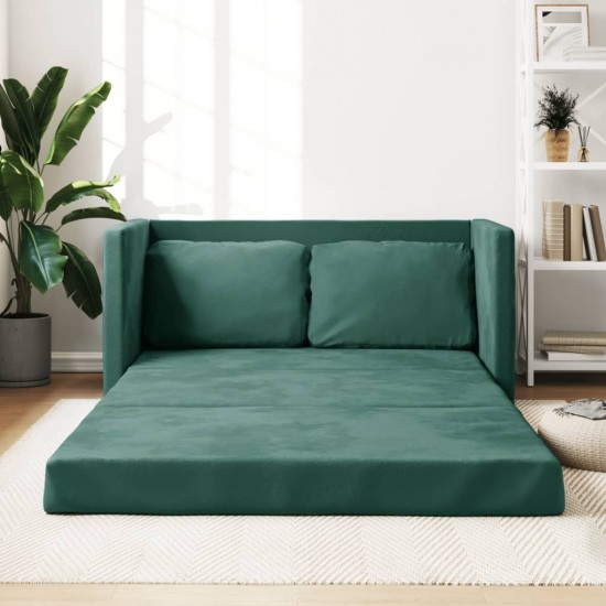 Grindų sofa-lova, 2-1, tamsiai žalia, 122x204x55cm, aksomas