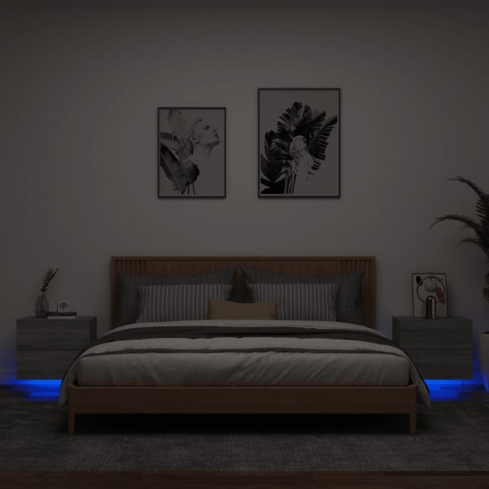 Sieninės naktinės spintelės su LED, 2vnt., pilkos ąžuolo