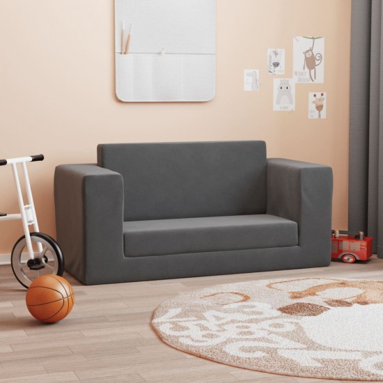 Vaikiška dvivietė sofa-lova, antracito, minkštas pliušas