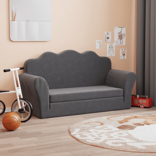 Vaikiška dvivietė sofa-lova, antracito, minkštas pliušas