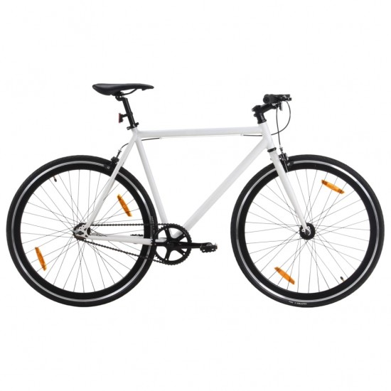 Fiksuotos pavaros dviratis, baltas ir juodas, 700c, 55cm