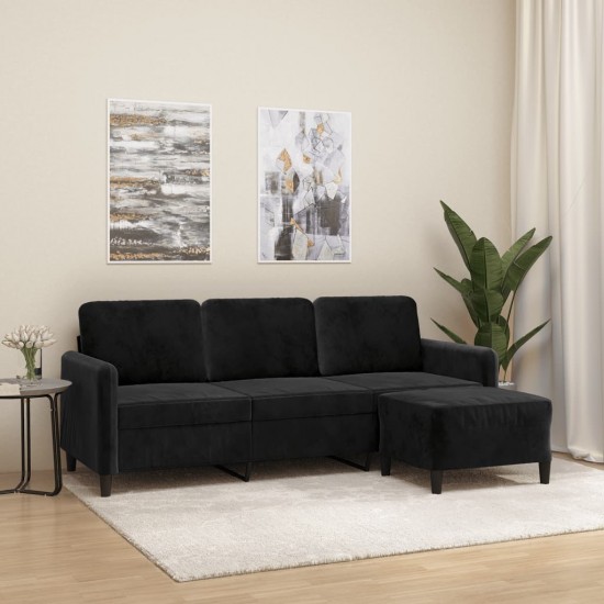 Trivietė sofa su pakoja, juodos spalvos, 180cm, aksomas