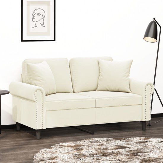 Dvivietė sofa su pagalvėlėmis, kreminės spalvos, 120cm, aksomas