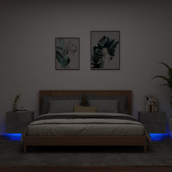 Sieninės naktinės spintelės su LED, 2vnt., betono pilkos