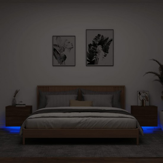 Sieninės naktinės spintelės su LED, 2vnt., rudos ąžuolo