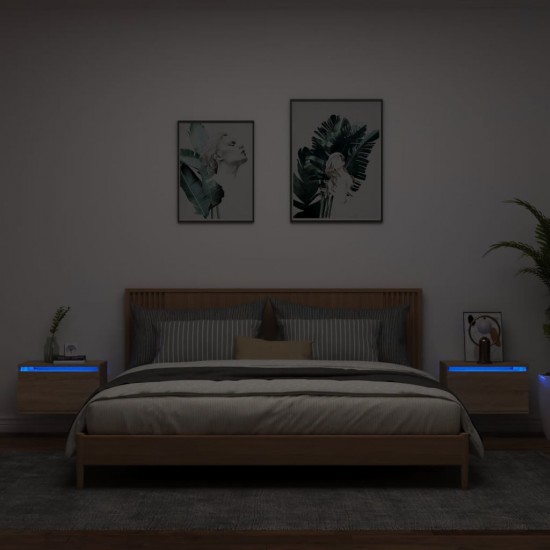 Sieninės naktinės spintelės su LED, 2vnt., ąžuolo