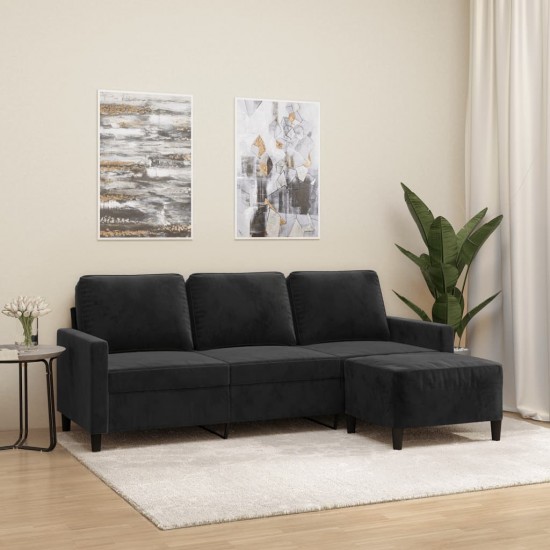 Trivietė sofa su pakoja, juodos spalvos, 180cm, aksomas