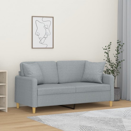 Dvivietė sofa su pagalvėlėmis, šviesiai pilka, 140cm, audinys