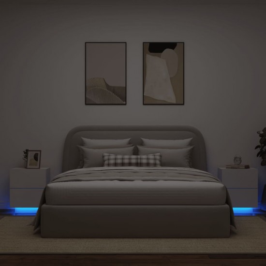 Naktinės spintelės su LED lemputėmis, 2vnt., baltos, mediena