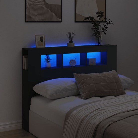 LED galvūgalis, juodas, 140x18,5x103,5cm, apdirbta mediena