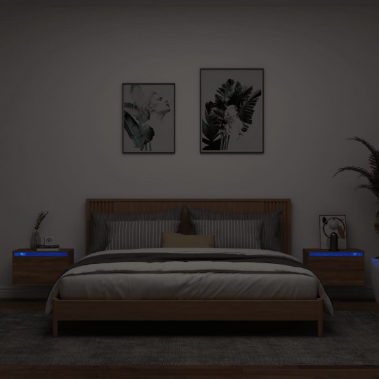 Sieninės naktinės spintelės su LED, 2vnt., rudos ąžuolo