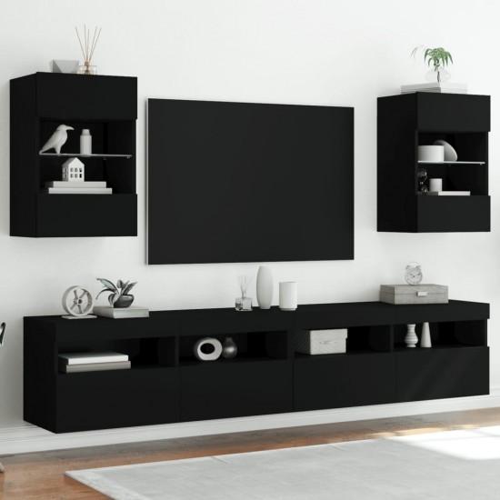 Sieninės TV spintelės su LED, 2vnt., juodos, 40x30x60,5cm