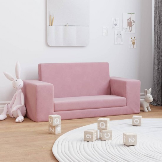 Vaikiška dvivietė sofa-lova, rožinės spalvos, minkštas pliušas