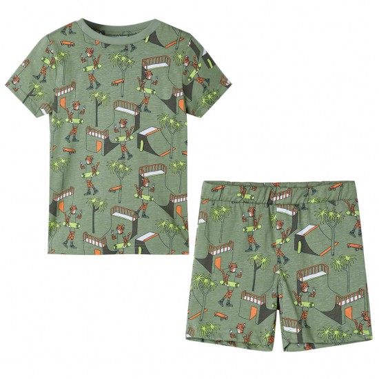 Vaikiška pižama trumpomis rankovėmis, šviesi chaki, 128 dydžio