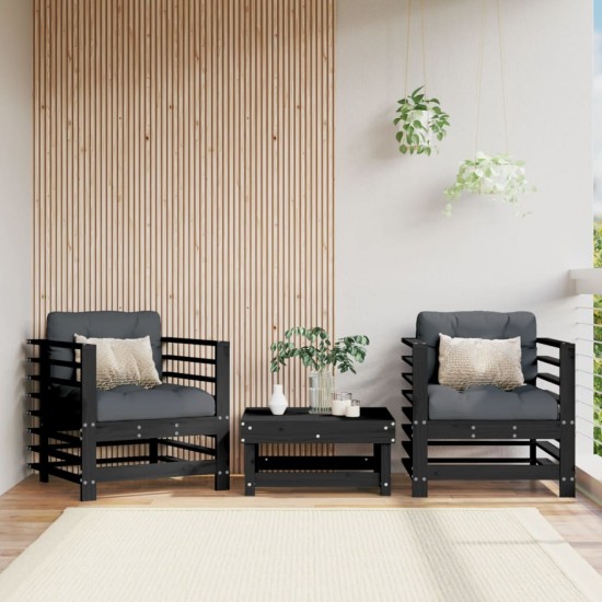 Sodo kėdės, 2vnt., juodos spalvos, pušies medienos masyvas