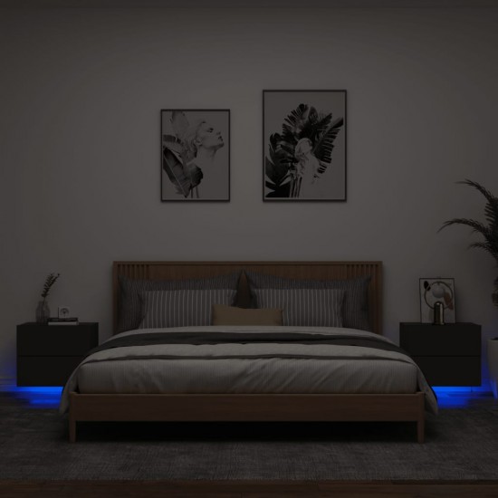 Sieninės naktinės spintelės su LED, 2vnt., juodos