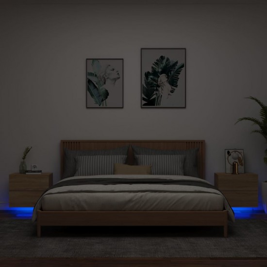 Sieninės naktinės spintelės su LED, 2vnt., ąžuolo