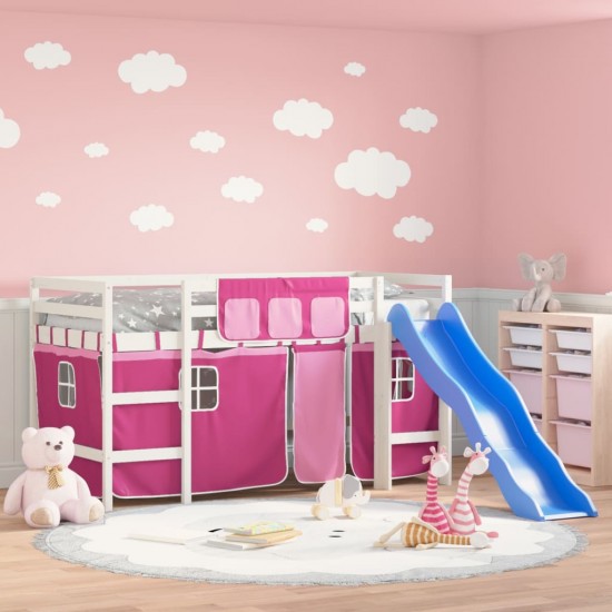 Aukšta vaikiška lova su užuolaidomis, rožinė, 90x190cm, pušis
