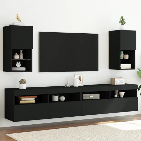 TV spintelės su LED lemputėmis, 2vnt., juodos, 30,5x30x60cm