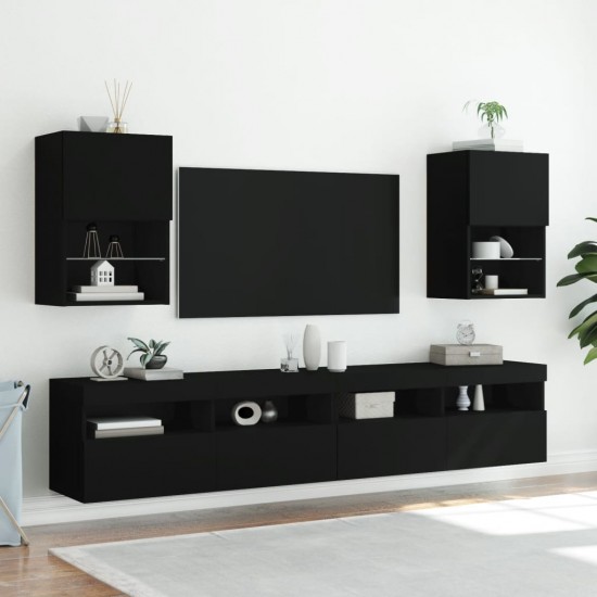 TV spintelės su LED lemputėmis, 2vnt., juodos, 40,5x30x60cm